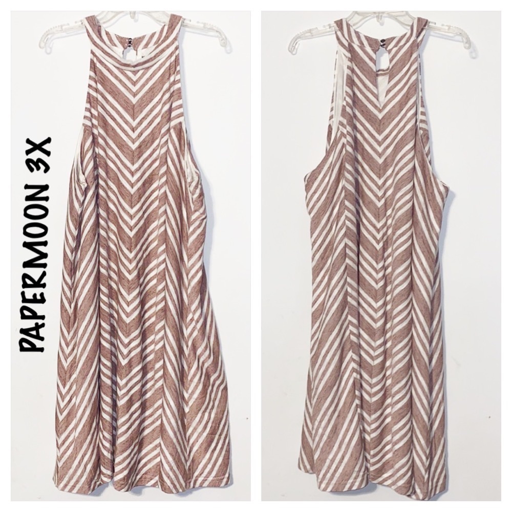 PAPERMOON Pink Striped Fully Lined Halter Dress SZ 3X